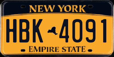 NY license plate HBK4091