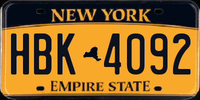 NY license plate HBK4092