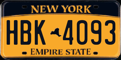NY license plate HBK4093