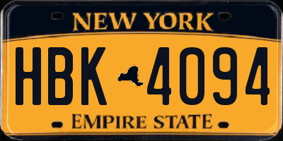 NY license plate HBK4094