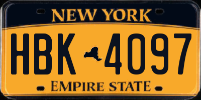 NY license plate HBK4097