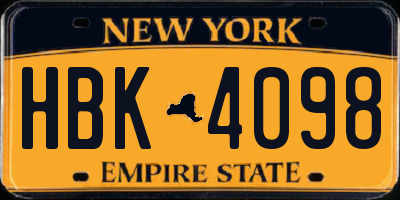 NY license plate HBK4098