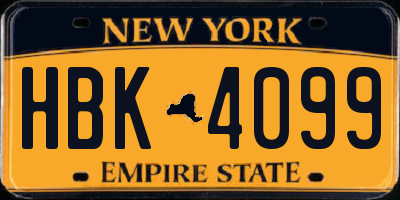 NY license plate HBK4099