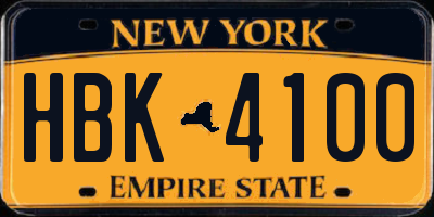 NY license plate HBK4100