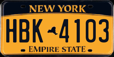 NY license plate HBK4103