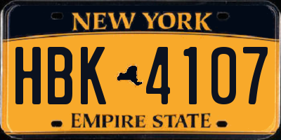 NY license plate HBK4107