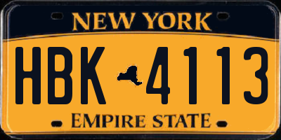 NY license plate HBK4113