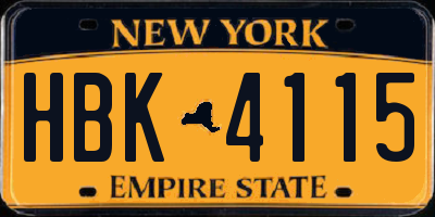 NY license plate HBK4115