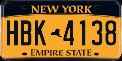 NY license plate HBK4138