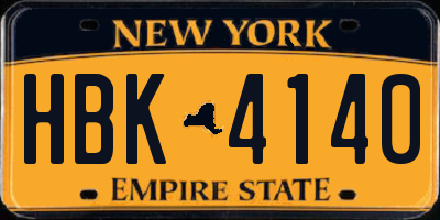NY license plate HBK4140