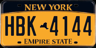 NY license plate HBK4144