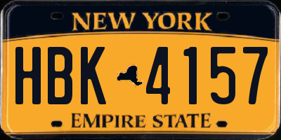 NY license plate HBK4157