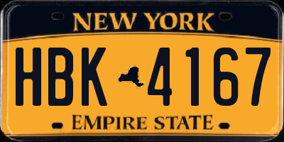 NY license plate HBK4167