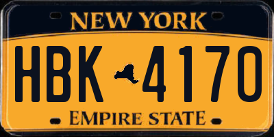 NY license plate HBK4170