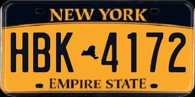 NY license plate HBK4172