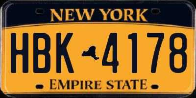 NY license plate HBK4178