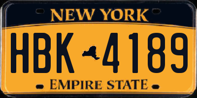 NY license plate HBK4189