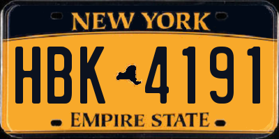 NY license plate HBK4191