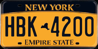 NY license plate HBK4200