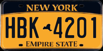 NY license plate HBK4201