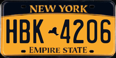 NY license plate HBK4206