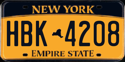 NY license plate HBK4208
