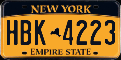 NY license plate HBK4223