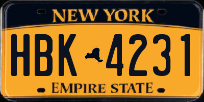 NY license plate HBK4231