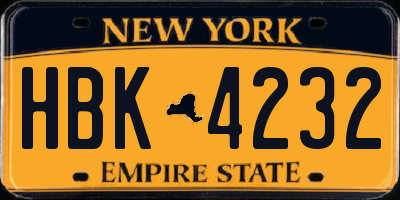 NY license plate HBK4232