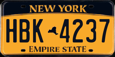 NY license plate HBK4237