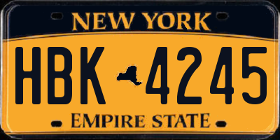 NY license plate HBK4245