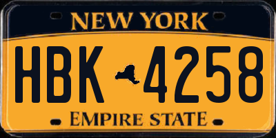 NY license plate HBK4258