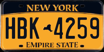 NY license plate HBK4259