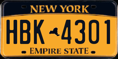 NY license plate HBK4301