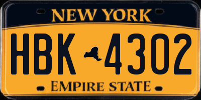 NY license plate HBK4302