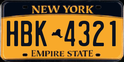 NY license plate HBK4321