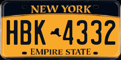 NY license plate HBK4332