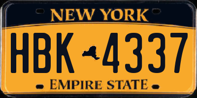 NY license plate HBK4337