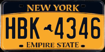 NY license plate HBK4346