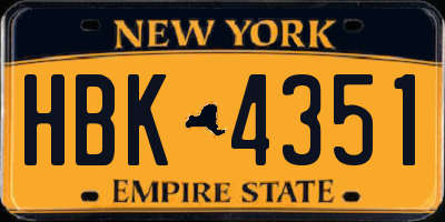 NY license plate HBK4351