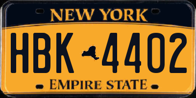 NY license plate HBK4402
