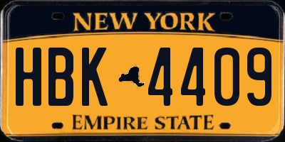 NY license plate HBK4409