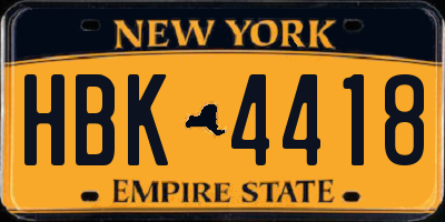 NY license plate HBK4418