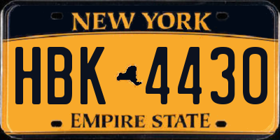 NY license plate HBK4430