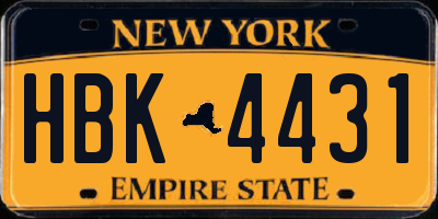 NY license plate HBK4431