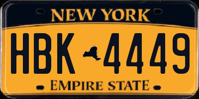 NY license plate HBK4449