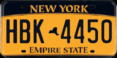 NY license plate HBK4450