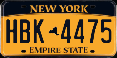 NY license plate HBK4475