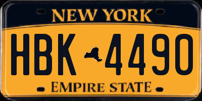 NY license plate HBK4490
