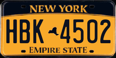 NY license plate HBK4502